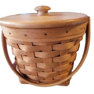 Longaberger Handwoven Brown Wooden Round Basket With Lid 1998 Ohio